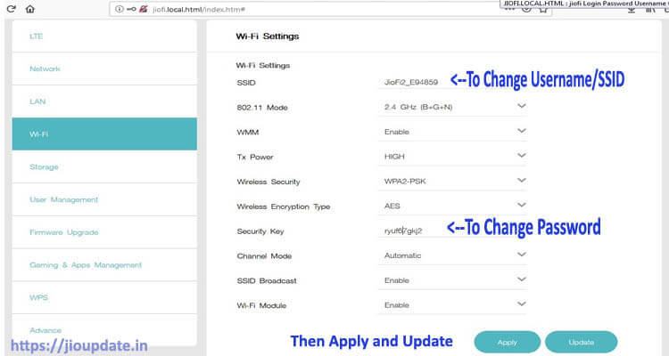 change username password on jiofi local html