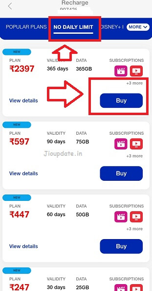 recharge freedom offer using MyJio app