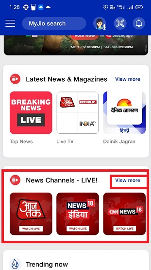 news tv channels on MyJio app